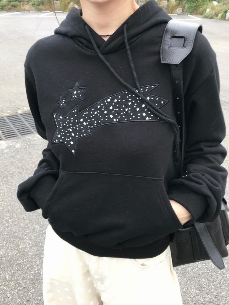 Starry Night Patch Crop Hoodie (3c)