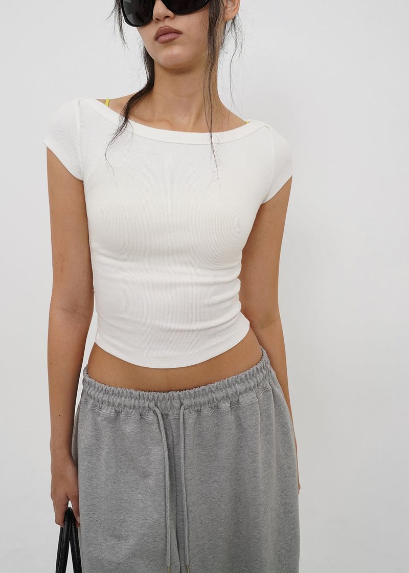 [B-BASIC] Basic Ribbed Boat Neck Short Sleeve Tee (2 SIZE)