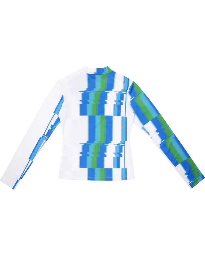 Glitch Print Mock Neck T-Shirt_Blue