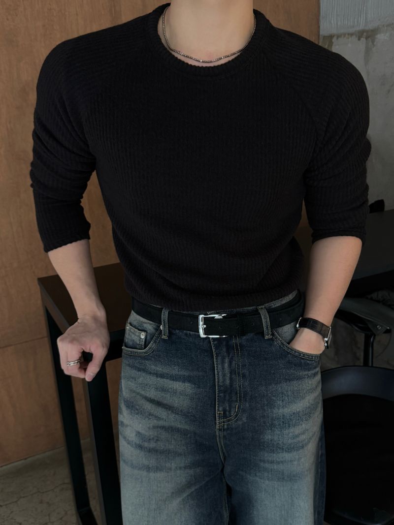 Fleece ribbed slim long sleeve tee