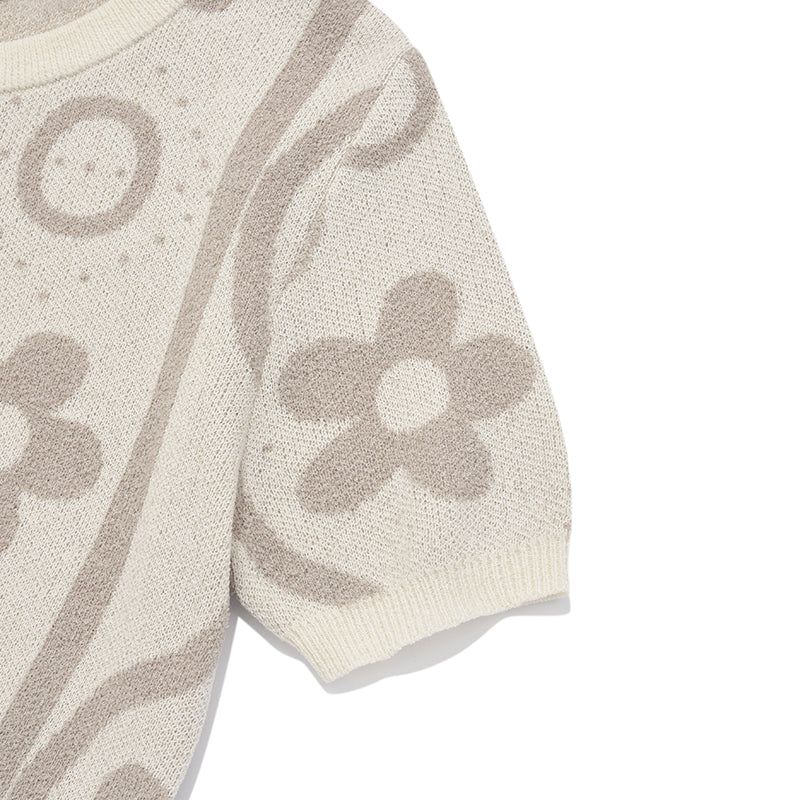 CHERRY JACQUARD PATTERN SHORT SLEEVE CARDIGAN [IVORY]