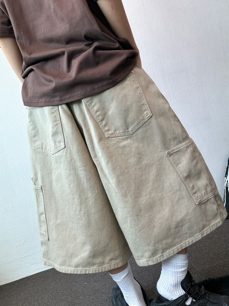 Double Ring Cargo Rivet Cotton Bermuda Shorts 3color