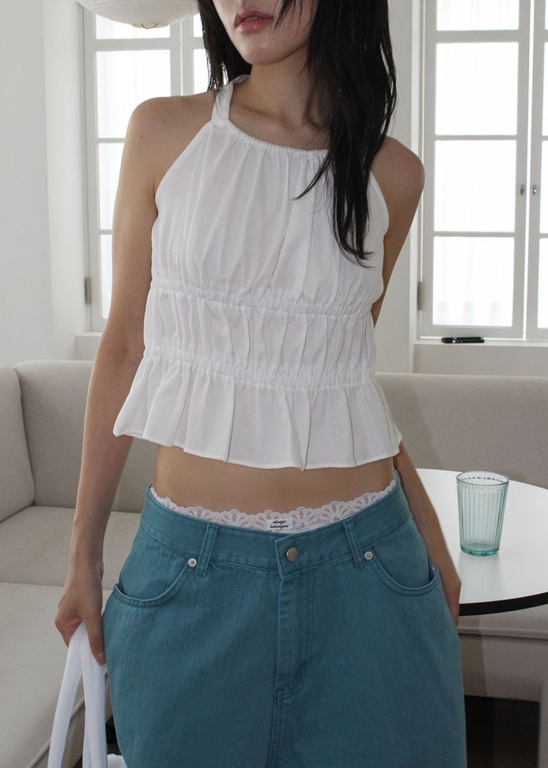HALTER SHIRRING BLOUSE