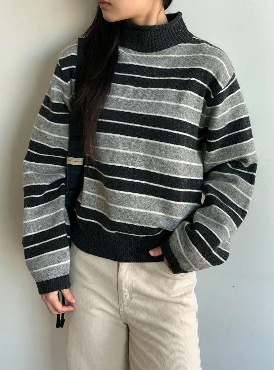 Hermot Half Neck Stripe Wool Knit