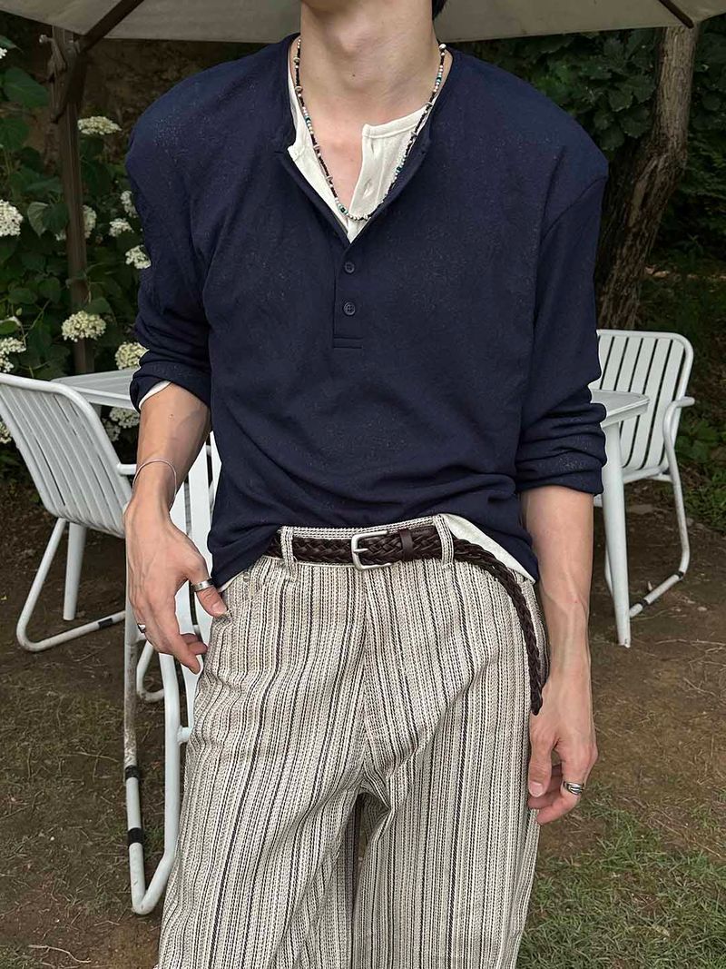 LAURANT（ロラン）の「Summer linen henley neck knit(5color)（Tops）」