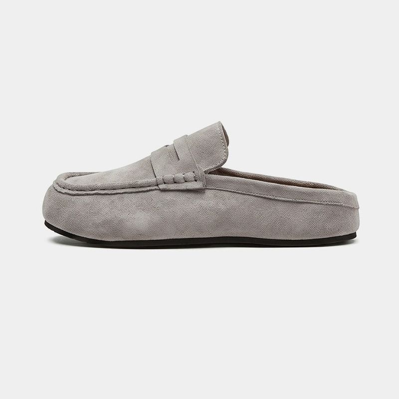 Suede Loafer Slides Gray