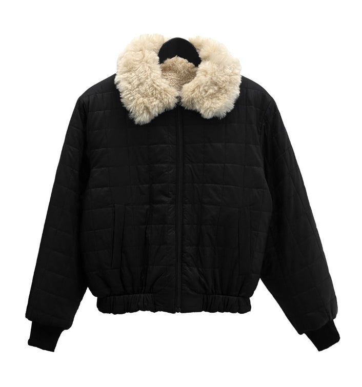 Reversible Fur Collar Quilted Dumble Jumper