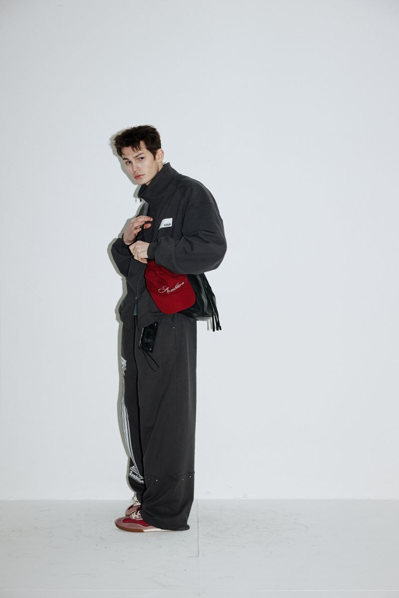 Rivet Wide Sweat Zip-up (Cement-charcoal)