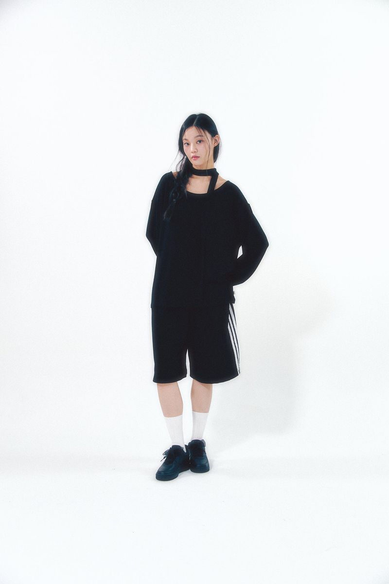 Knit Tie Long Sleeve Set Black