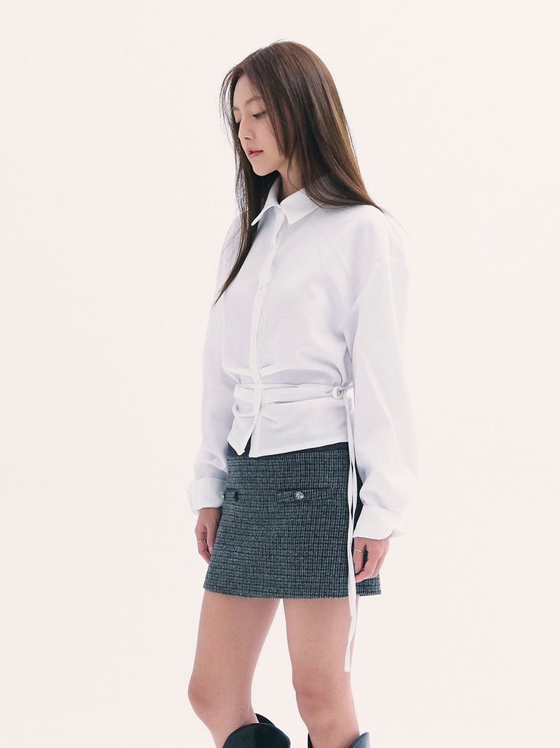 Leona shirring shirts WHITE