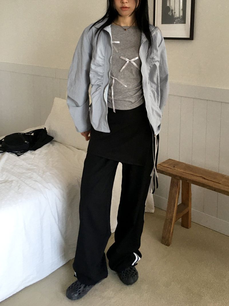 Newer shirring string nylon windbreaker jacket