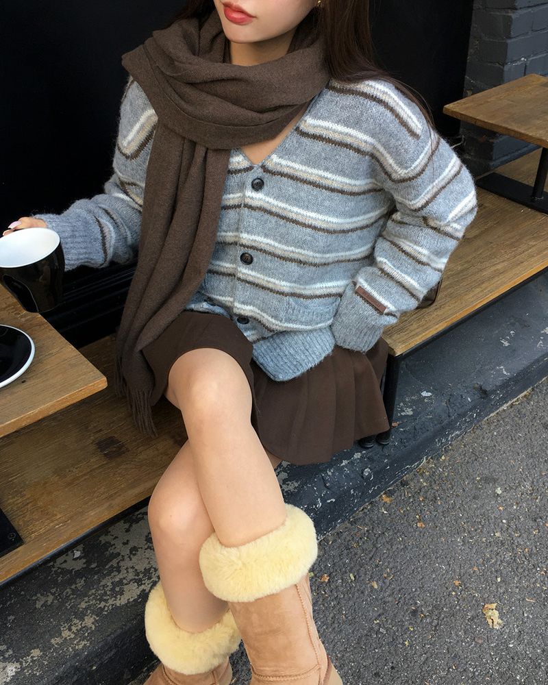 [ORIGINAL] Sand Stripe Oversized Wool Cardigan
