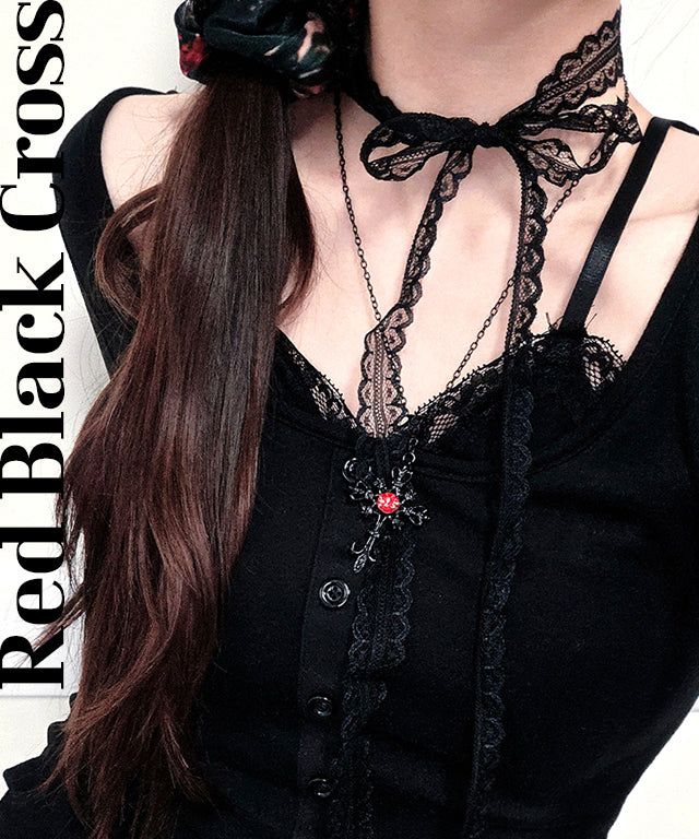 Red Black Cross necklace