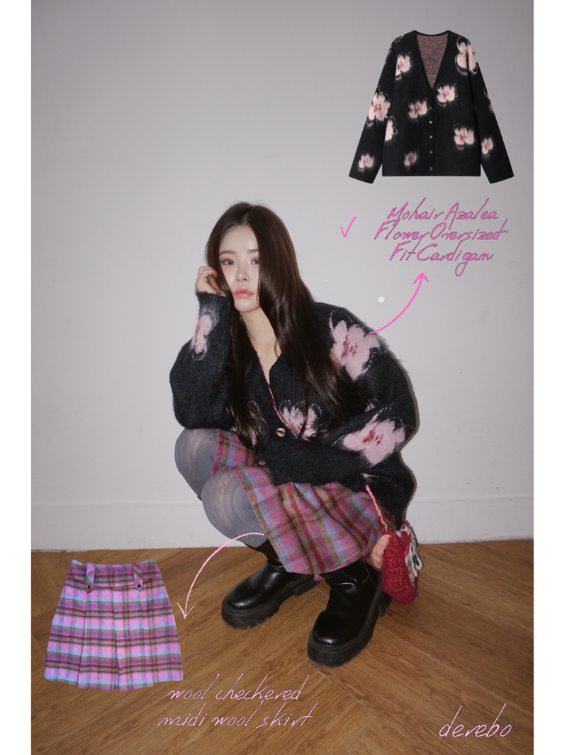wool checkered midi wool skirt