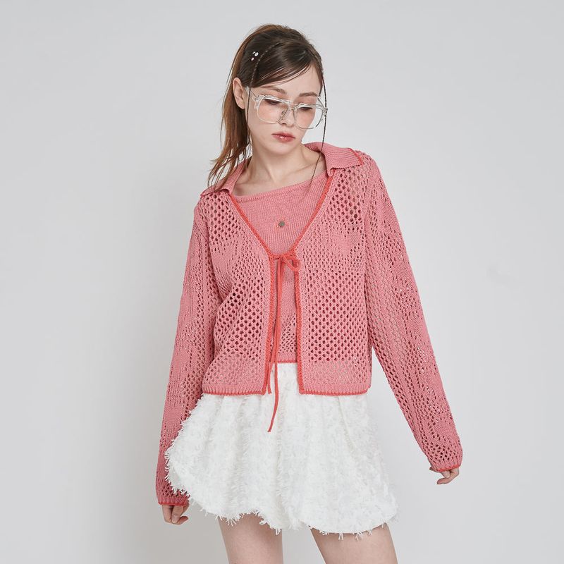 LOVE COLLAR KNIT CARDIGAN_PINK
