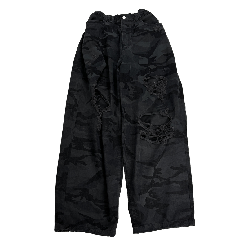 camo bio washed distressed pants