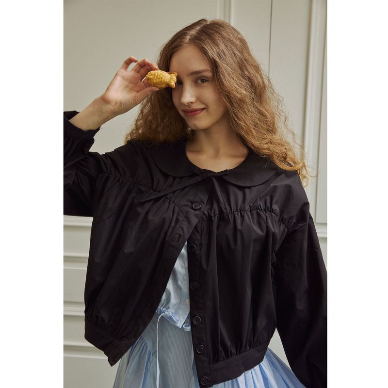 Loving shirring windbreaker jumper (black)