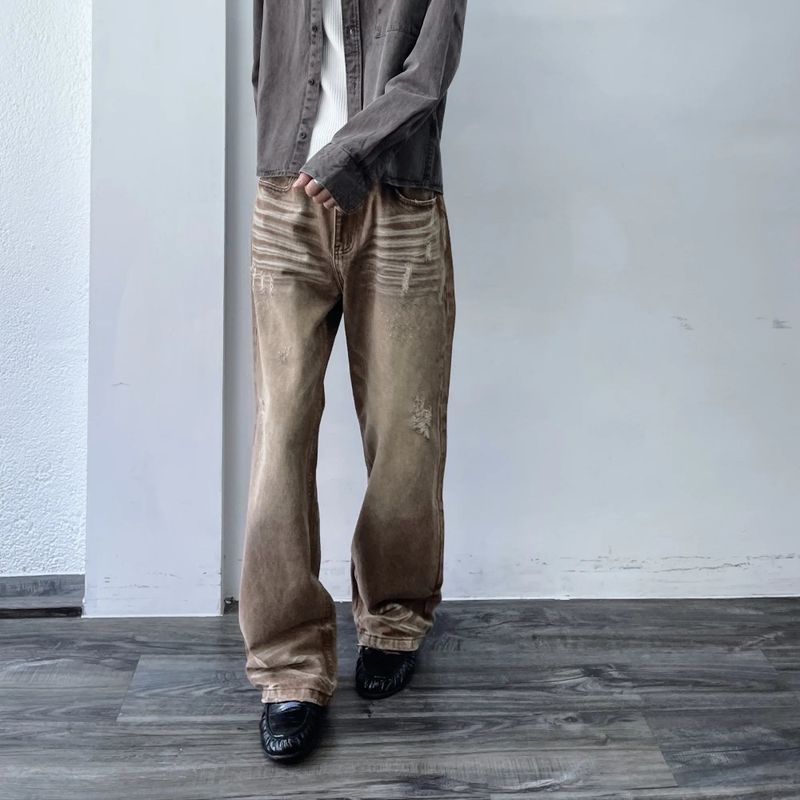 Distressed Flared Washed Trousers