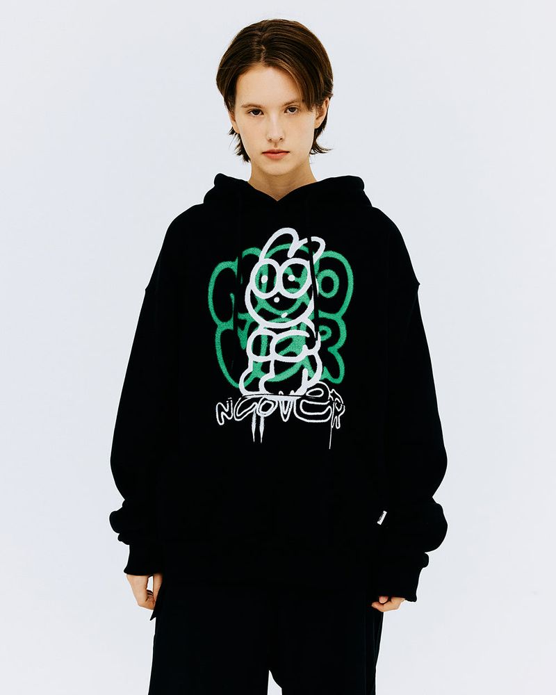 SPRAY RABBIT HOODIE-BLACK