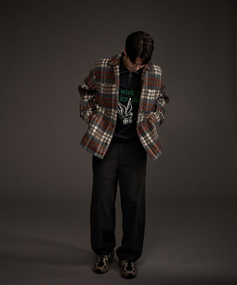 COZY HAIRY CHECK JACKET NAVY