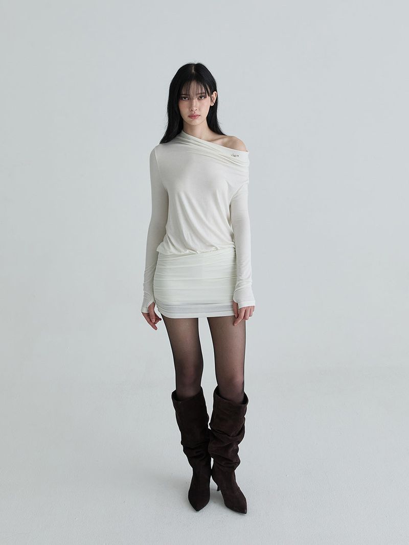 Shirring symbol dress (Ivory)