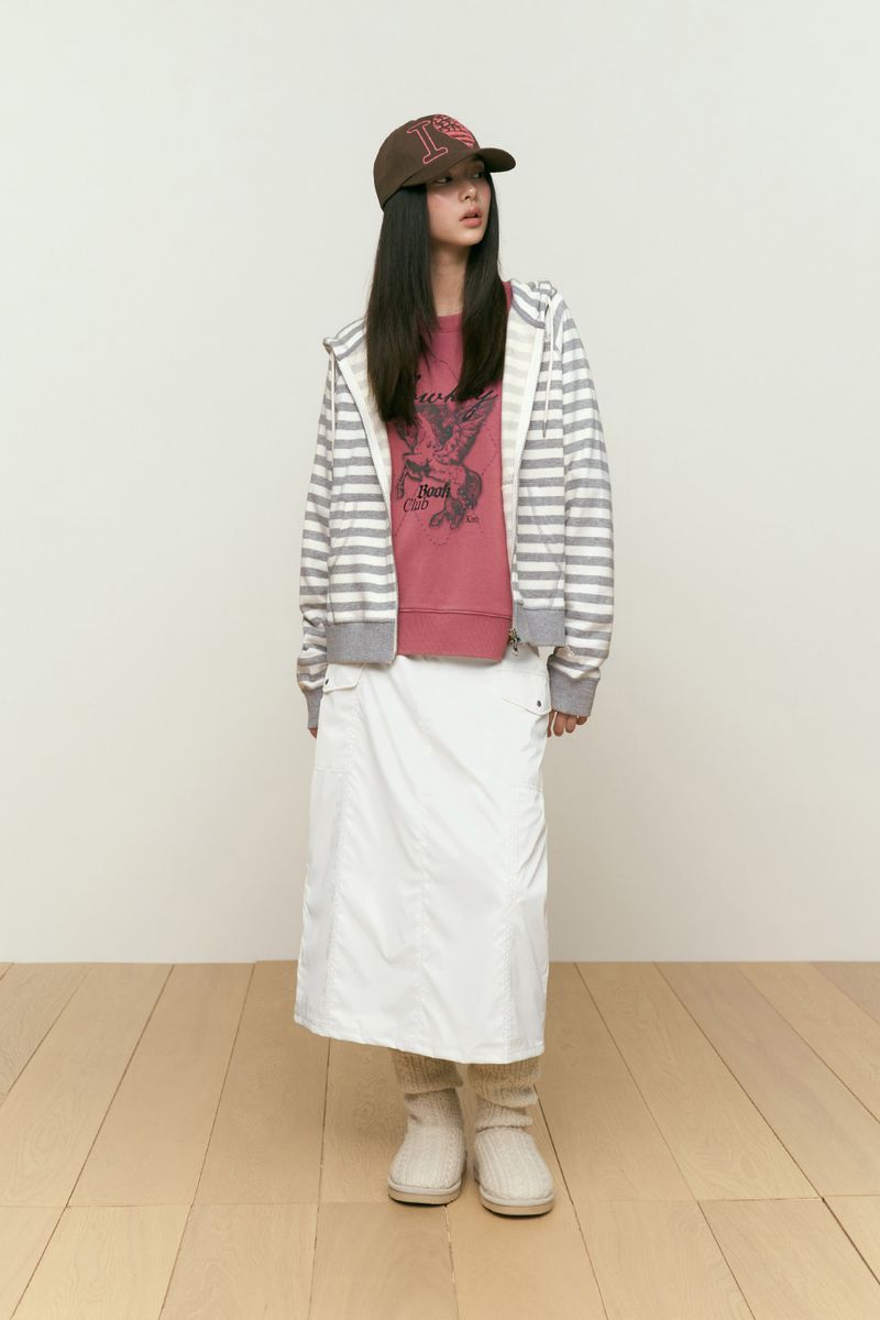 STRIPE HOODIE ZIP UP [OAT MEAL]
