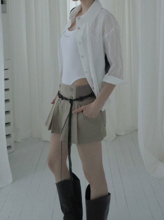 Bowty Pleated Button Skirt Pants