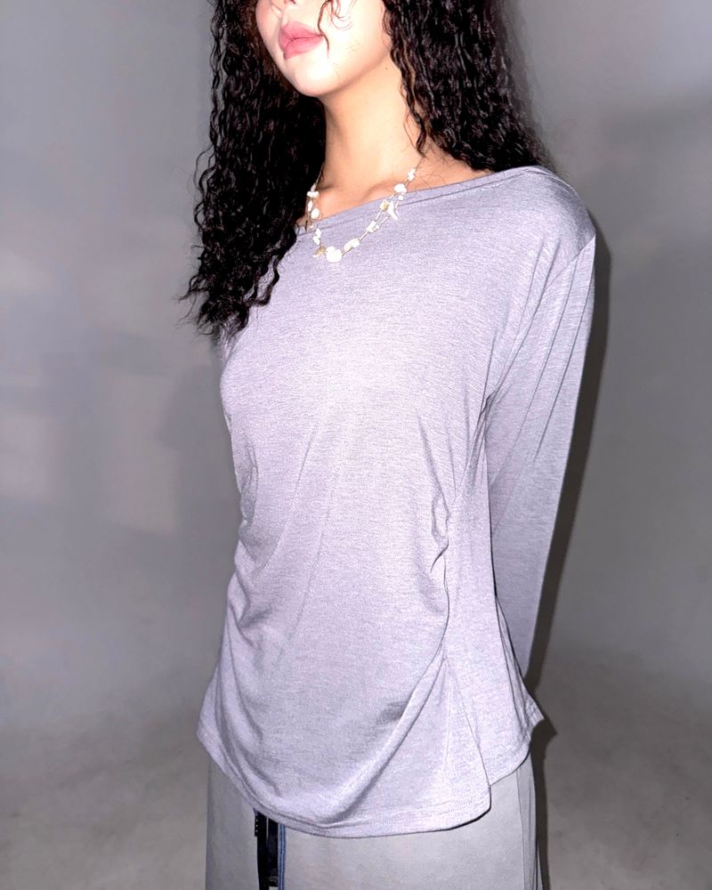 (2color) Shirring Boat Neck Soft Hoodie