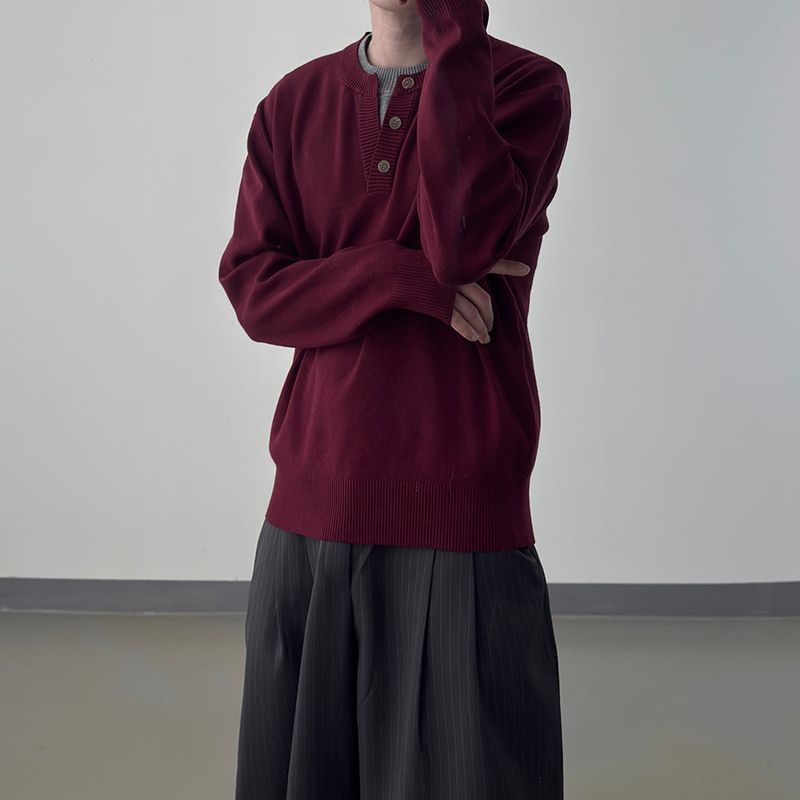 Riven Layered Henley-Neck Knit