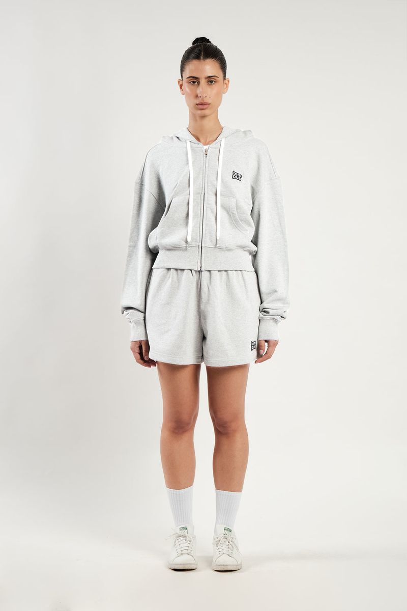 TEMPUS PATCH CROP HOOD ZIP-UP [WHITE MELANGE]