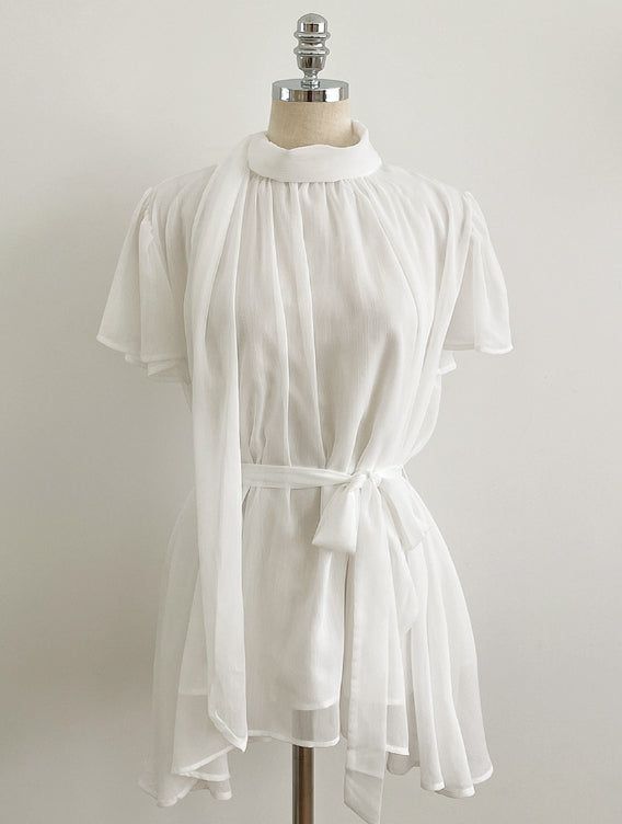 Hens Halter Tie Chiffon Blouse (Belt set)