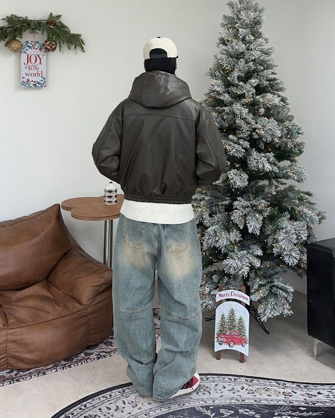DL Leather Hooded Jumper (4oz)