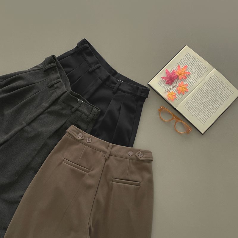 SHORT / woolen pintuck winter wide slacks pants