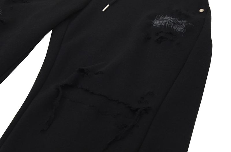 destroyed side tuck sweat pants (black)