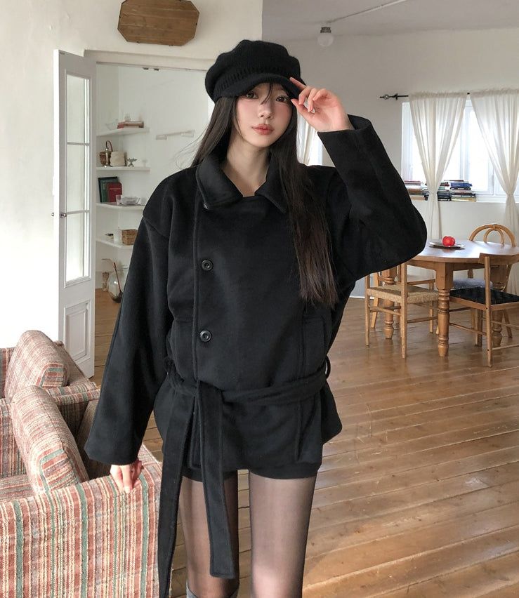 Forbe Belted High Neck Half Coat