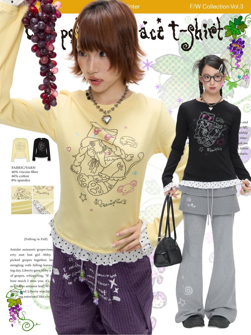 BETWEENAND（ビトゥウィーンアンド）の「BetweenAnd Autumn Lovely Polka Dot Soft Yellow Long Sleeve T-Shirt with Ruffles for Women, Suitable for Layering or Outerwear（Tops）」