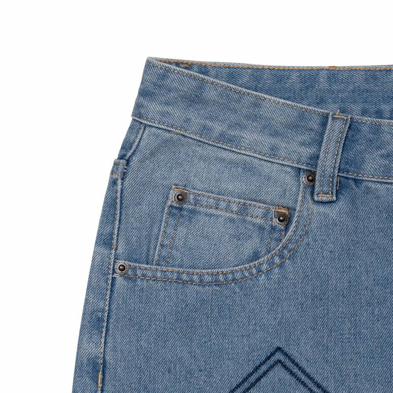 "Y" Embroidery Relaxed Denim Pants