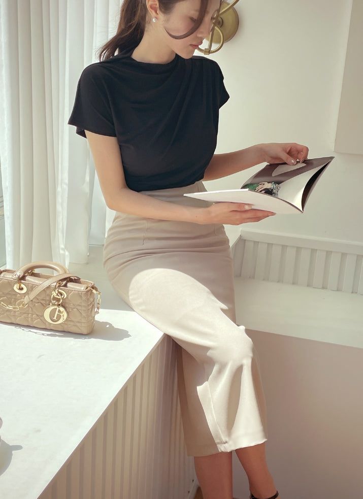 Laend Cool Basic Back Slit H-Line Skirt