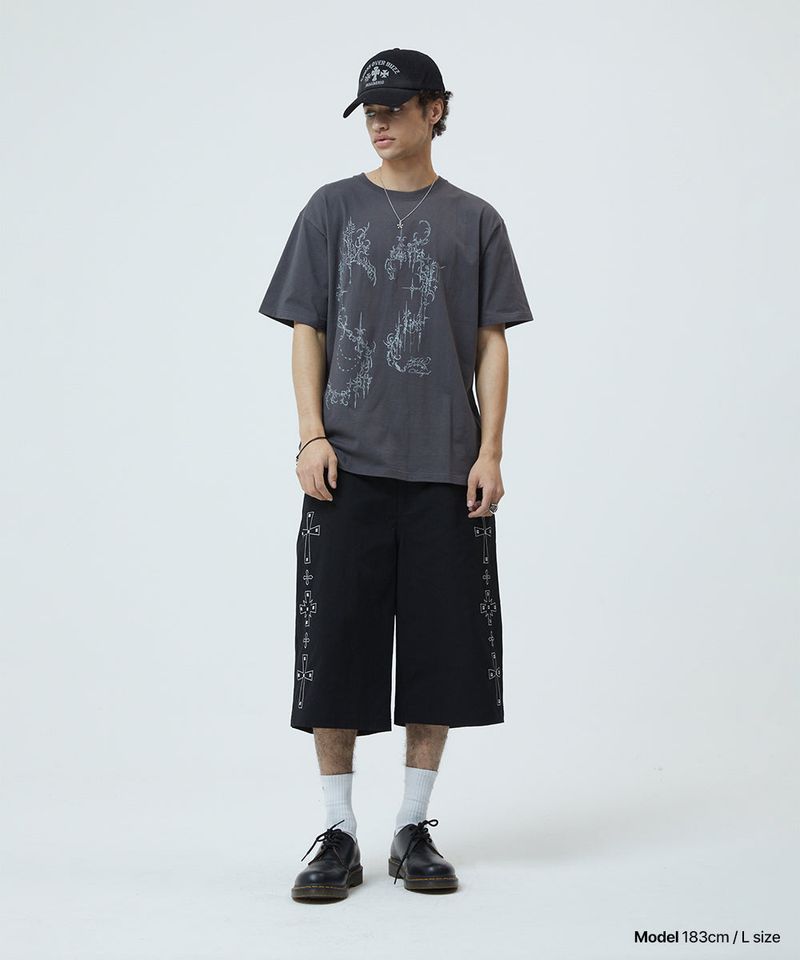 CROSS STUD TWILL SHORTS_BLACK