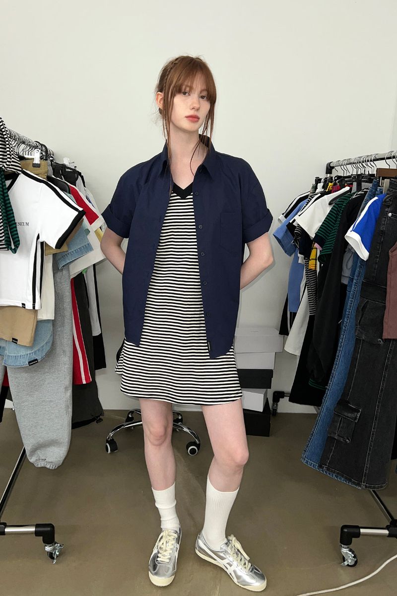 HALF COTTON OVERFIT SHIRTS (NAVY)