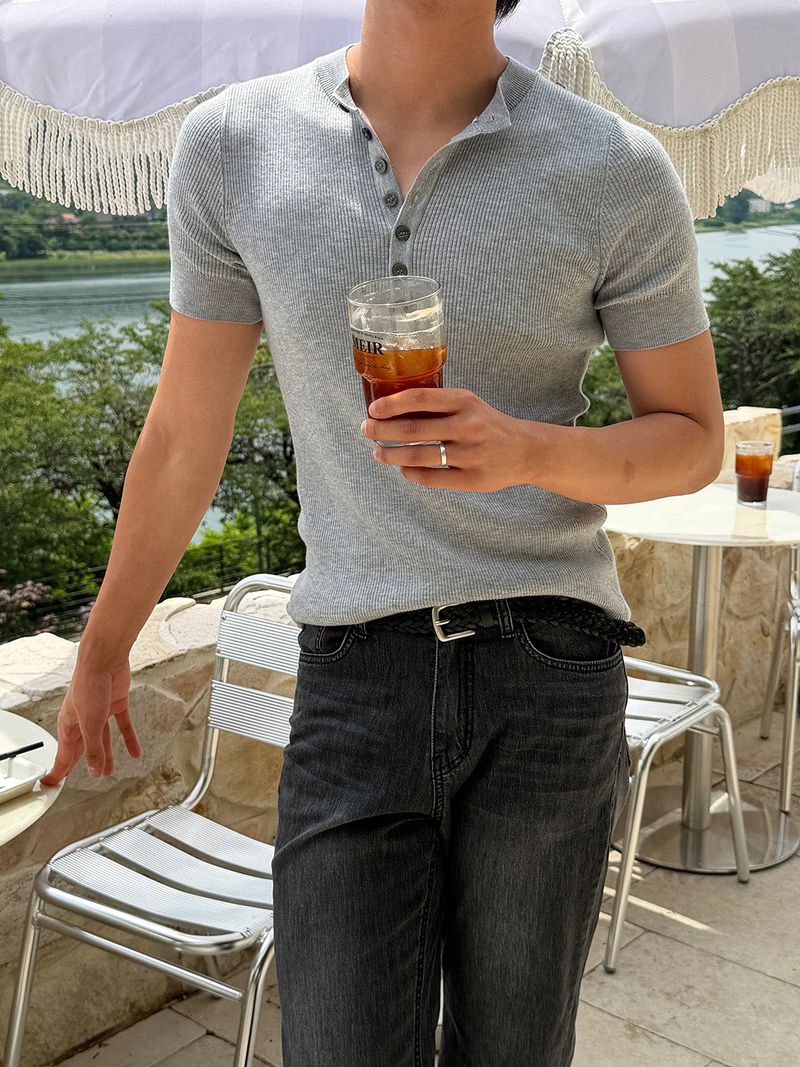 Cashmere muscle henley neck half knit(4color)