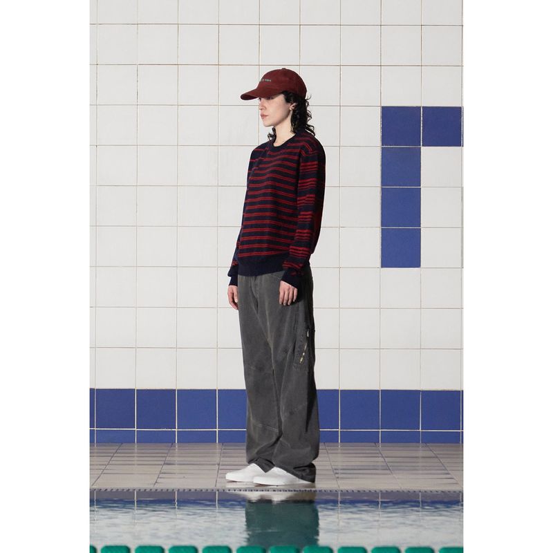 ARGYLE ELBOW STRIPE KNIT / NAVY