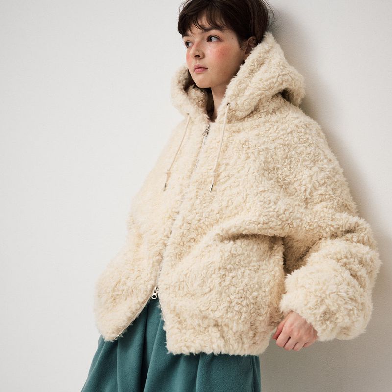 SHEARLING HOOD JUMPER, CREAM