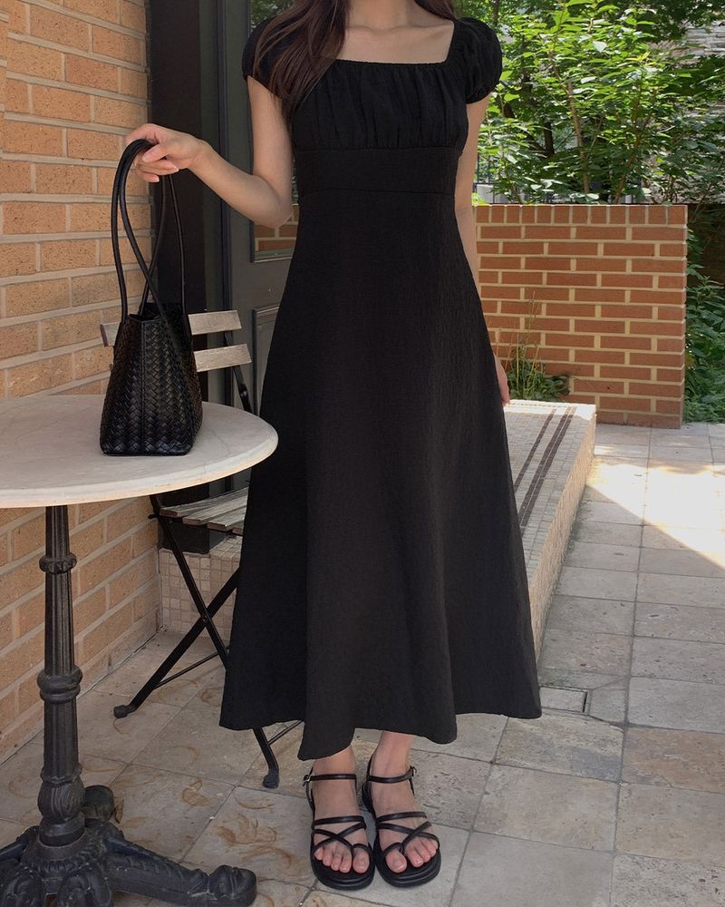 Del Flower Puff Long Dress