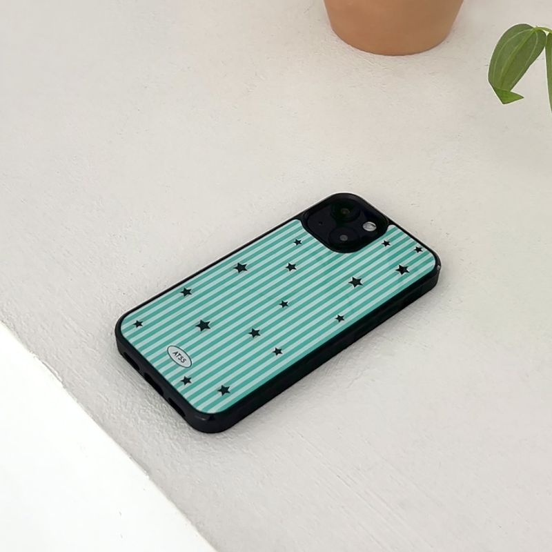stripe star glossy glass bumper case (mint)