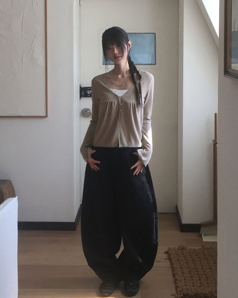 Hiro ribbon pocket wide cotton pants
