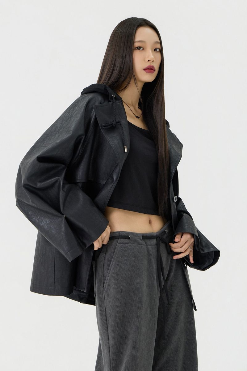 vadefy(ベイディフィー)の「Overfit trench hooded leather Jacket, Black(Jackets/Outerwear)」