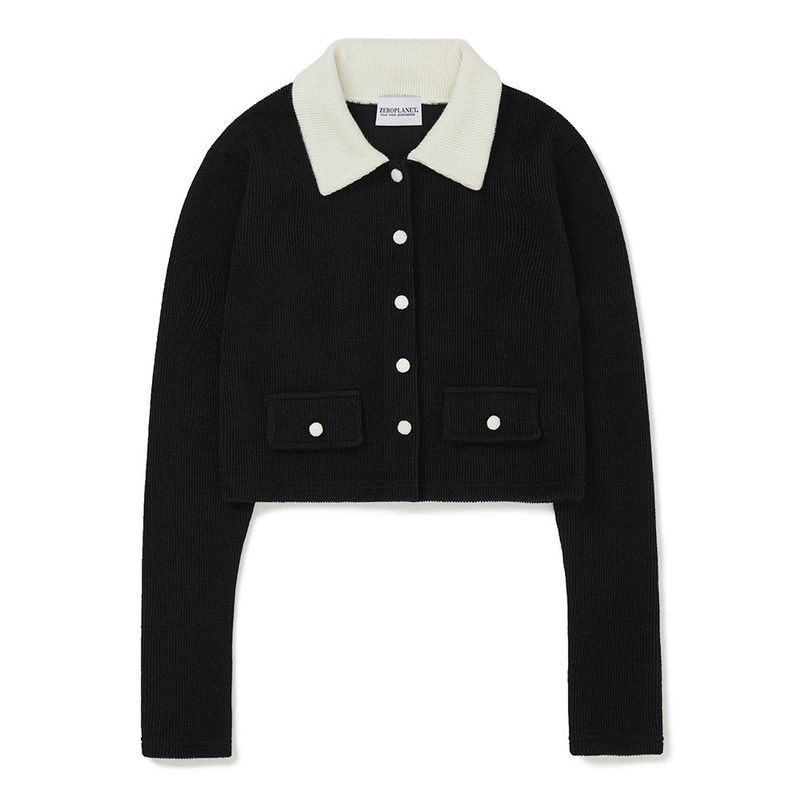 ヘイリーカラーニットカーディガン / Haley Collar Knit Cardigan [BLACK]