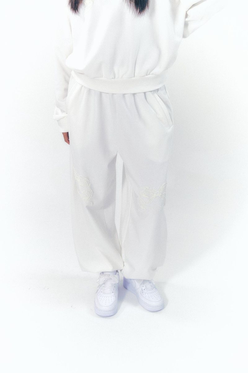 Knee Point Ribbon Jogger Pants White