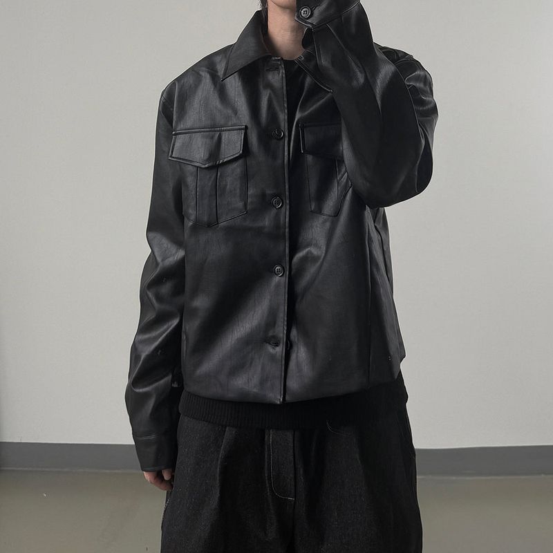 Mark Pocket Short Leather Jacket